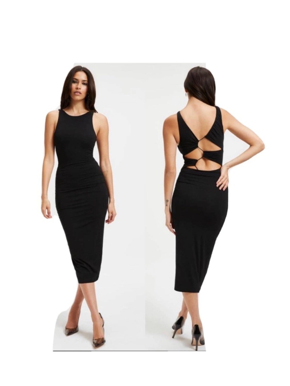 NWT Good American Black Backless Midi Dress with Cutout Straps Size 4 XL